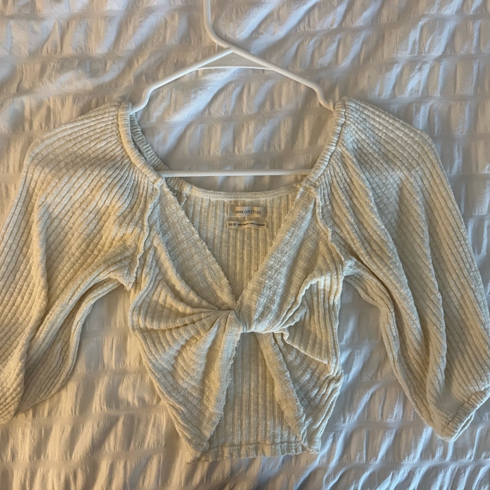 Urban Outfitters Cream Ribbed Twist-Front Crop Top